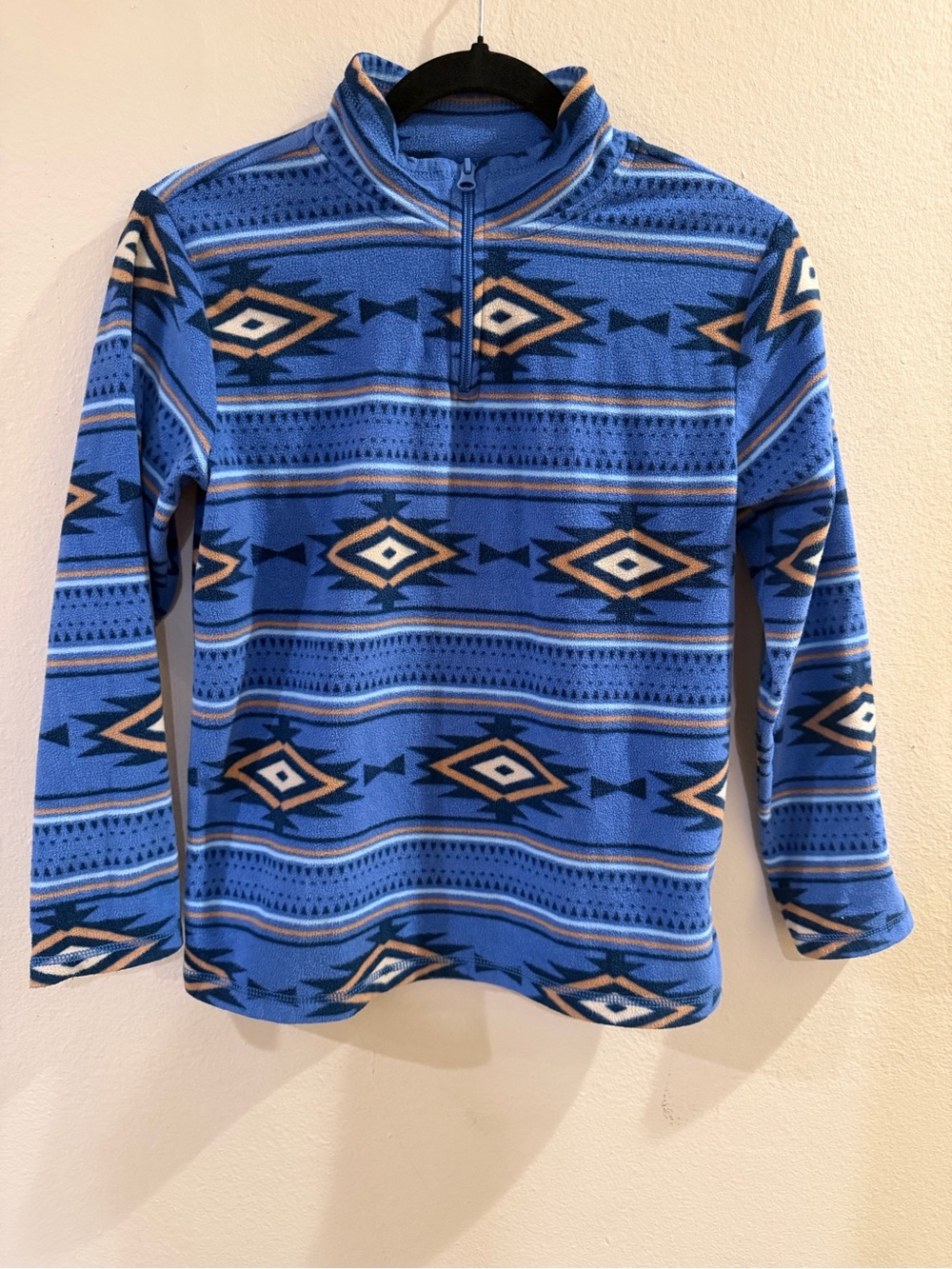 Boys Blue Aztec Geometric Fleece 1/4 Zip Mock Neck Sweatshirt Size 10/12